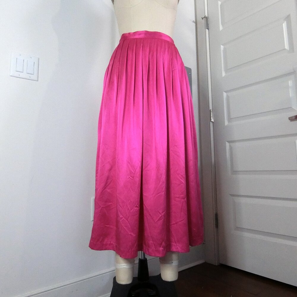 Vintage Cambridge Spirit 100% Silk Pink Pleated Midi Skirt Size 10